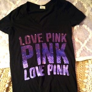 PINK GLITTER VNECK T